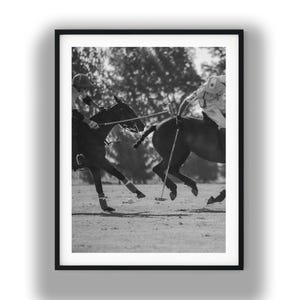 Black And White Photo Instant Digital Download Wall Art Print Playing Polo Image