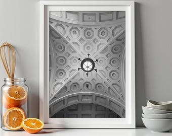 Black and White Ceiling Architecture Print, Ornate Coffered Ceiling Photo, Beaux Arts Interior Digital Download Wall Art