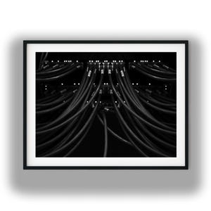 Svartvit fotografi för datacenterkablar, teknikväggkonst, digitaltryck för nätverksserverrum, direktnedladdning