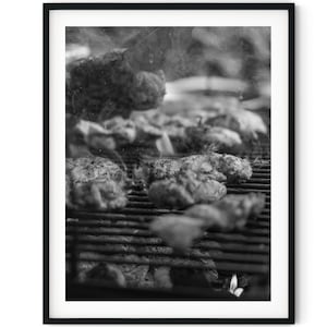 Black And White Photo Instant Digital Download Wall Art Print Cooking BBQ Grill Image