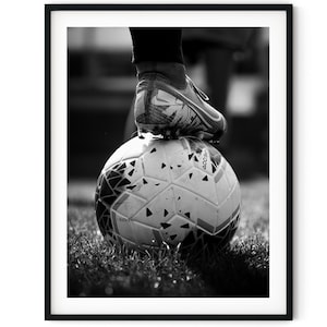 Black And White Photo Instant Digital Download Wall Art Print Playing Football Soccer Image