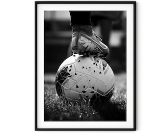 Black And White Photo Instant Digital Download Wall Art Print Playing Football Soccer Image