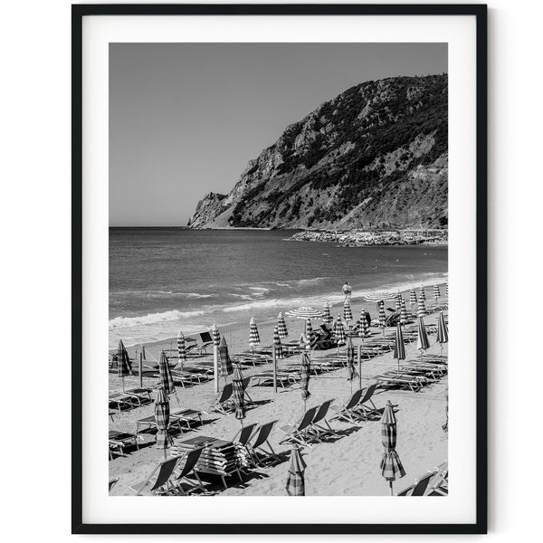 Black And White Photo Instant Digital Download Wall Art Print Beach Umbrellas Landscape Image
