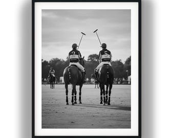 Black and White Polo Players Photo Wall Art, Equestrian Digital Print Download