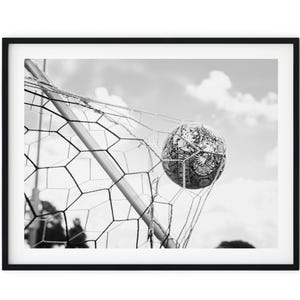 Black And White Photo Instant Digital Download Wall Art Print Soccer Ball In Goal Image
