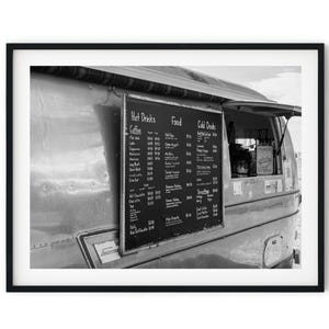 Foto em preto e branco Download digital instantâneo Impressão de arte em parede Imagem do menu da van do café