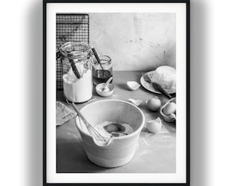 Black and White Kitchen Baking Print, Cooking Wall Art Digital Download
