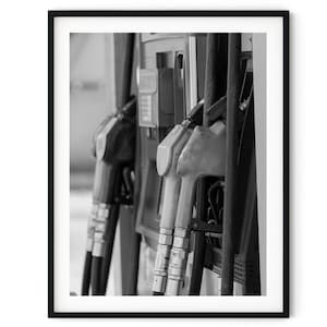 Black And White Photo Instant Digital Download Wall Art Print Gas Pumps Image