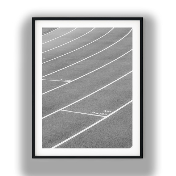 Black and White Athletics Running Track Art Print, Sports Photography Digital Download