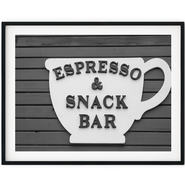 Black And White Photo Instant Digital Download Wall Art Print Espresso And Snack Bar Sign Image