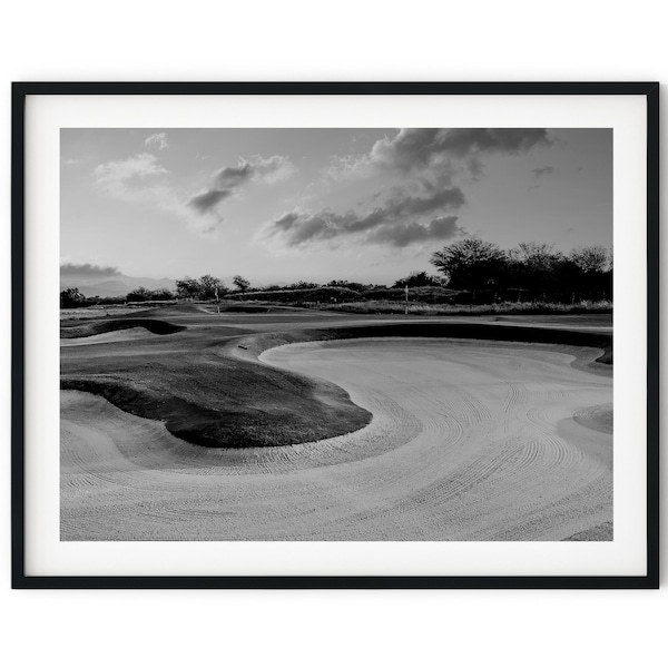 Black And White Photo Instant Digital Download Wall Art Print Golf Course Bunker Image