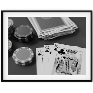Impresión digital instantánea en blanco y negro para pared, imagen de juego de cartas de casino