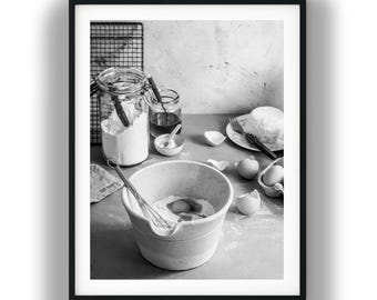Schwarzweiß-Foto-sofortiger digitaler Download Wand-Kunst-Druck Backen in der Küche Bild