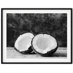 Black And White Photo Instant Digital Download Wall Art Print Coconut Image