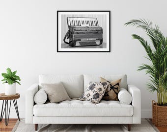 Vintage Accordion Black White Photo Print Digital Download Musical