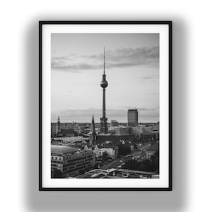 Black and White Fernsehturm Berlin TV Tower Digital Print, Germany Architecture Cityscape Wall Art Download
