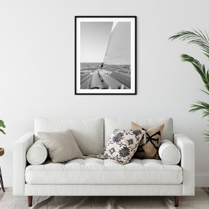 Black And White Photo Instant Digital Download Wall Art Print Sailboat Sailing Image image 2
