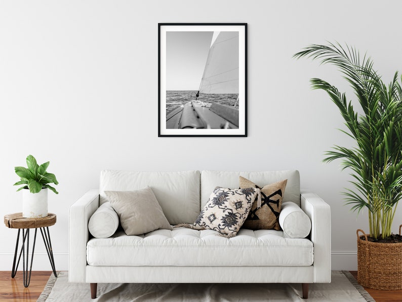 Black And White Photo Instant Digital Download Wall Art Print Sailboat Sailing Image image 2