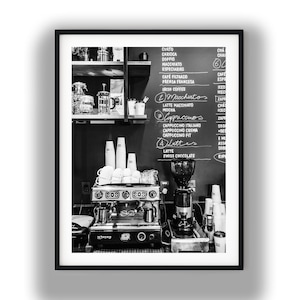 Black And White Photo Instant Digital Download Wall Art Print Coffee Shop Cafe Image