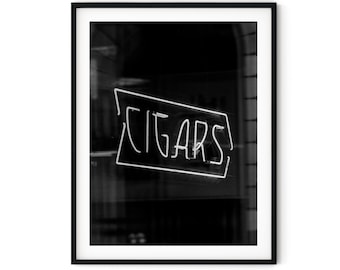 Black And White Photo Instant Digital Download Wall Art Print Cigars Neon Sign Image