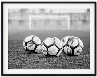 Black And White Photo Instant Digital Download Wall Art Print Soccer Balls Image