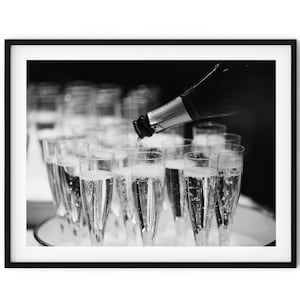Black And White Photo Instant Digital Download Wall Art Print Pouring Champagne Image