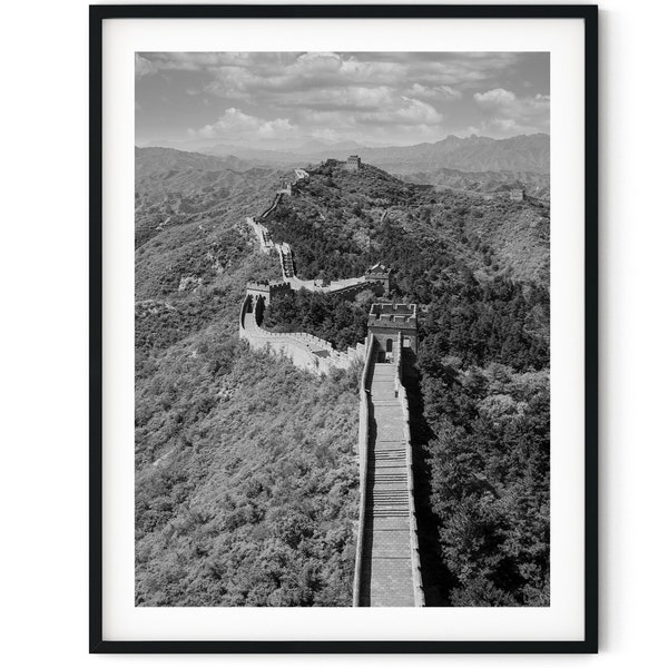 Black And White Photo Instant Digital Download Wall Art Print Great Wall Of China Image