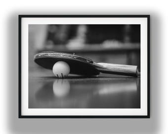 Black And White Photo Instant Digital Download Wall Art Print Ping Pong Table Tennis Image