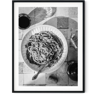 Black And White Photo Instant Digital Download Wall Art Print Spaghetti Bolognese Image