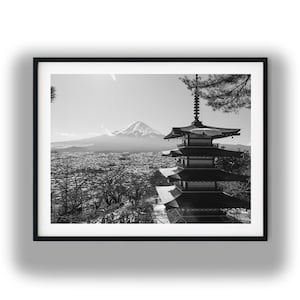 Black And White Photo Instant Digital Download Wall Art Print Mount Fuji Japan Image