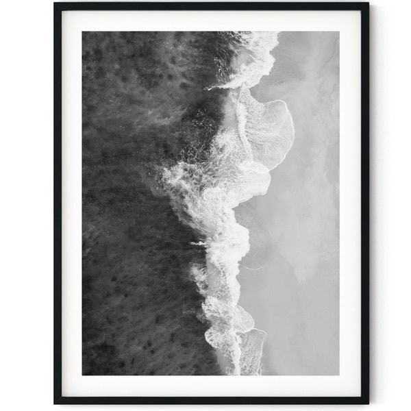 Black And White Photo Instant Digital Download Wall Art Print Aerial Beach And Ocean View Image