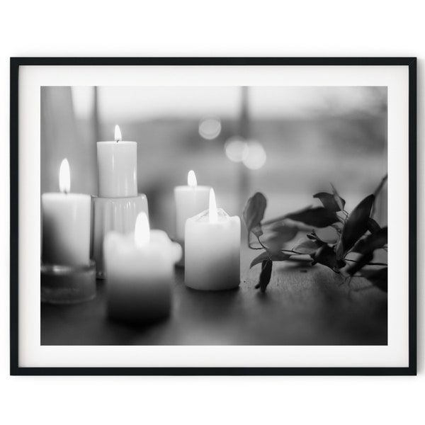 Black And White Photo Instant Digital Download Wall Art Print Candle Flames Image