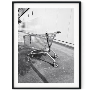 Black And White Photo Instant Digital Download Wall Art Print Abandoned Supermarket Trolley Image