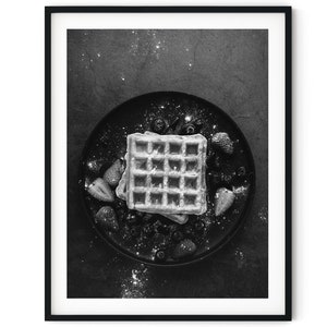 Black And White Photo Instant Digital Download Wall Art Print Waffles And Fruit Image