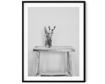 Zwart-wit foto Instant digitale download Wall Art Print Plant op een tafelbeeld