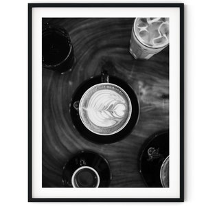 Black And White Photo Instant Digital Download Wall Art Print Cappuccino Coffee Art Image