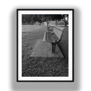 Black and White Park Bench Photography, Serene Landscape Printable Wall Art, Digital Download Print