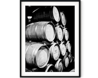 Black And White Photo Instant Digital Download Wall Art Print Wine Barrels Image