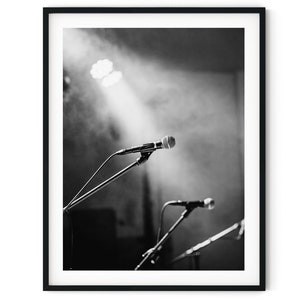Black And White Photo Instant Digital Download Wall Art Print Stage Microphones Image