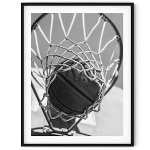 Black And White Photo Instant Digital Download Wall Art Print Basketball In The Net Image