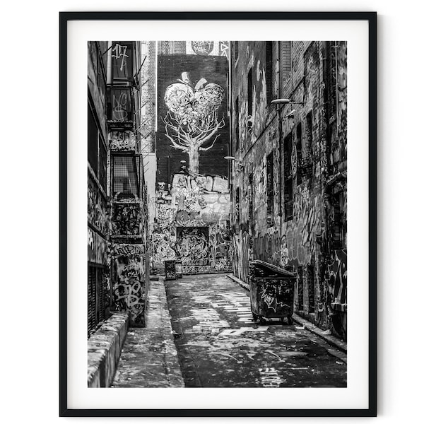 Black And White Photo Instant Digital Download Wall Art Print Graffiti Urban Laneway Image