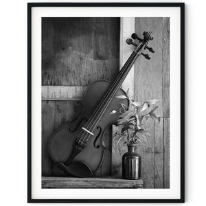 Black And White Photo Instant Digital Download Wall Art Print Violin String Instrument Image