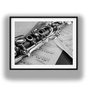 Black And White Photo Instant Digital Download Wall Art Print Clarinet Image