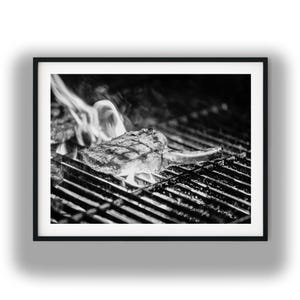 Black And White Photo Instant Digital Download Wall Art Print Flaming BBQ Image