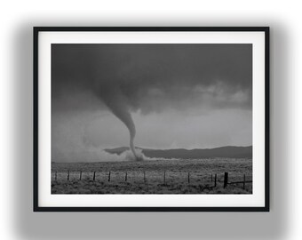 Black and White Tornado Digital Download, Dramatic Storm Landscape Printable Wall Art Print
