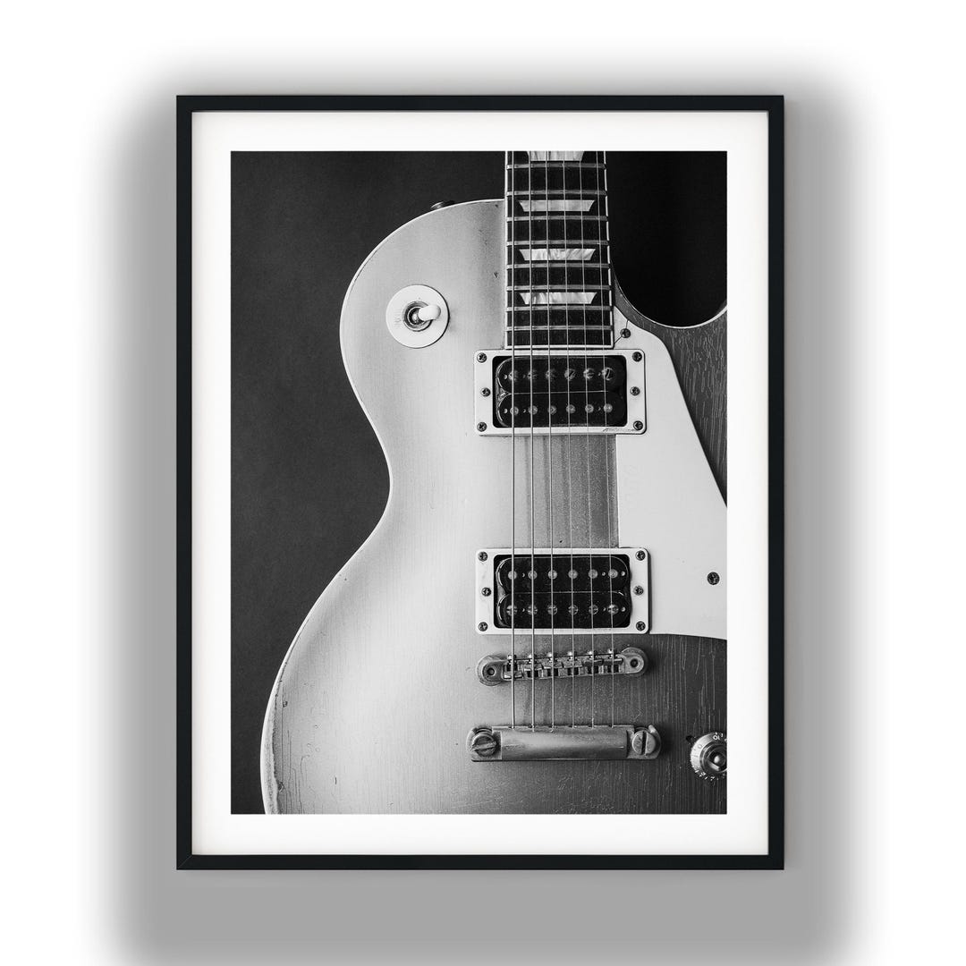 Black and White Close up Electric Guitar Print, Music Wall Art