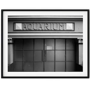 Black And White Photo Instant Digital Download Wall Art Print Old Aquarium Entrance Sign Image