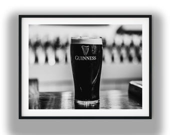 Black And White Photo Instant Digital Download Wall Art Print Guinness Drink Image