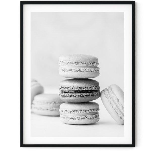 Photo noir et blanc en téléchargement numérique instantané, impression d'art mural, impression de macarons, image