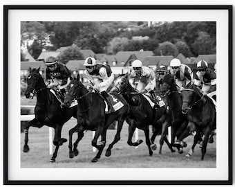 Black And White Photo Instant Digital Download Wall Art Print Horse Racing Sport Image